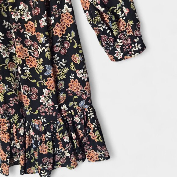 Vince Camuto Floral Print Babydoll Mini Dress M Black Multi Ruffle Fall Boho NWT - Picture 9 of 12